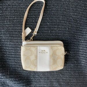Coach Cream and White 2 zipper Wristlet Clutch